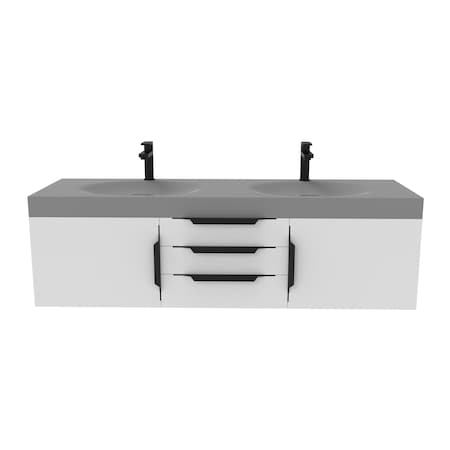Castello Usa Thames 60-inch White Vanity Set with Gray Top and Black Handles CB-MC-60W-BL-20146-GR